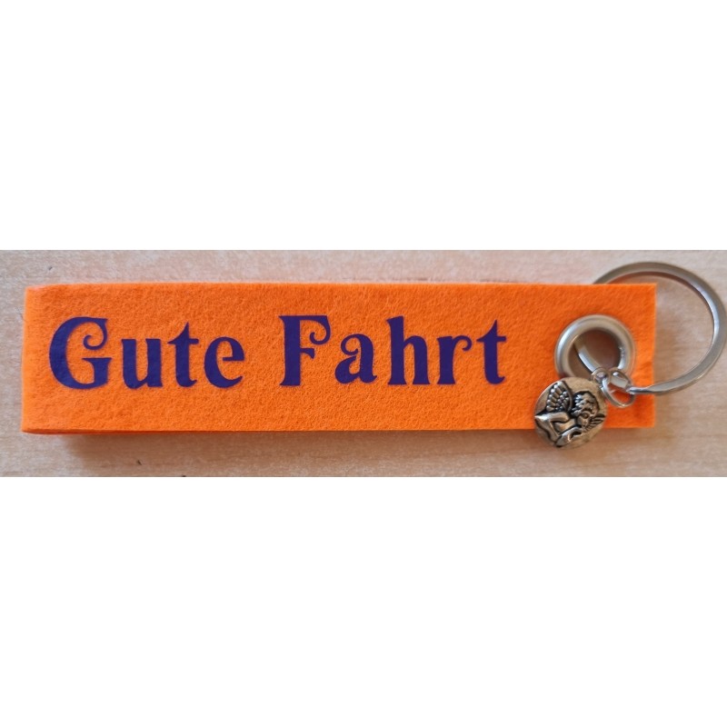 Filz Schlüsselanhänger Gute Fahrt orange/violette