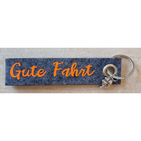 Filz Schlüsselanhänger Gute Fahrt grau/orange