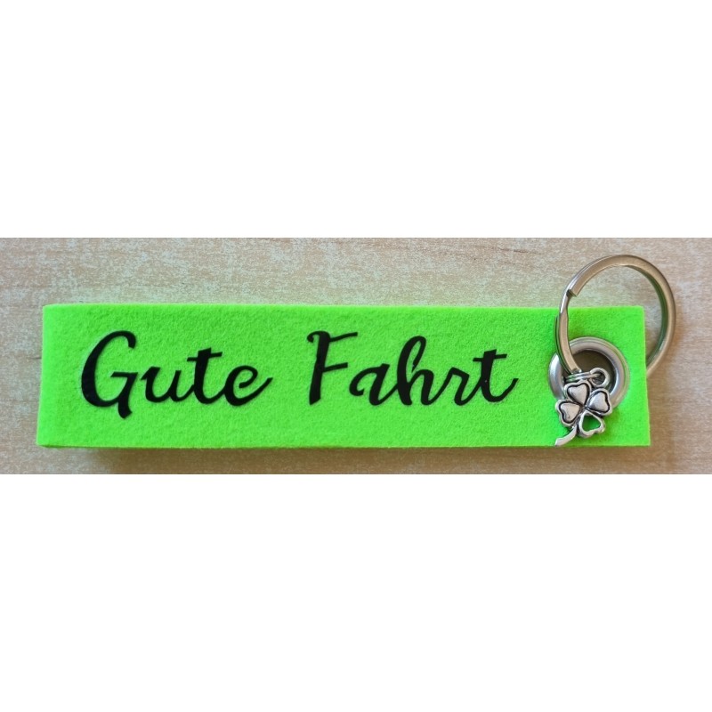 Filz Schlüsselanhänger Gute Fahrt hellgrün/schwarz