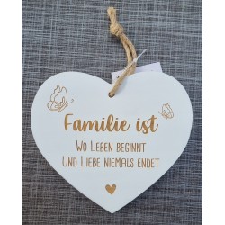 Holz Herz weiss  " Familie ist..."