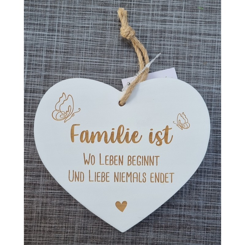 Holz Herz weiss  " Familie ist..."