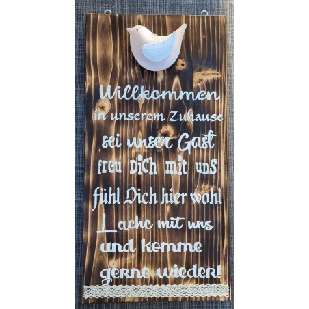 Schild geflammt  " Willkommen..."