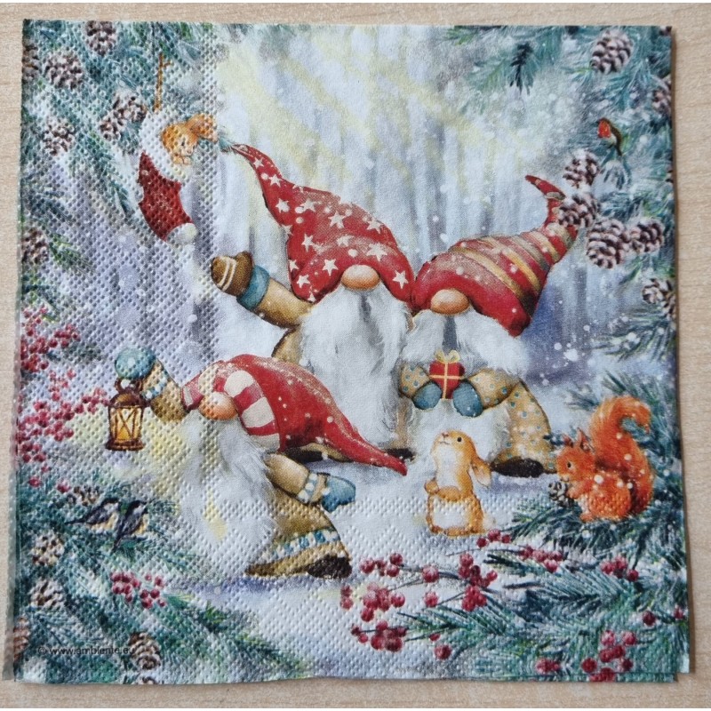 Serviette " Drei Wichtel im Wald "