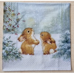 Serviette " Zwei Kaninchen im Schnee "