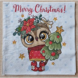 Serviette " Eule mit Weihnachtsbaum "