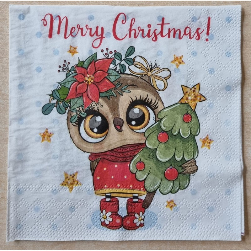 Serviette " Eule mit Weihnachtsbaum "