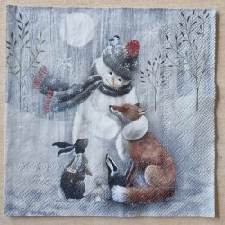 Serviette " Schneemann mit Waldtieren "