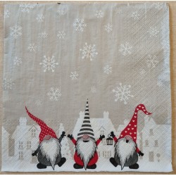Serviette  " Drei Wichtel mit Häusern "