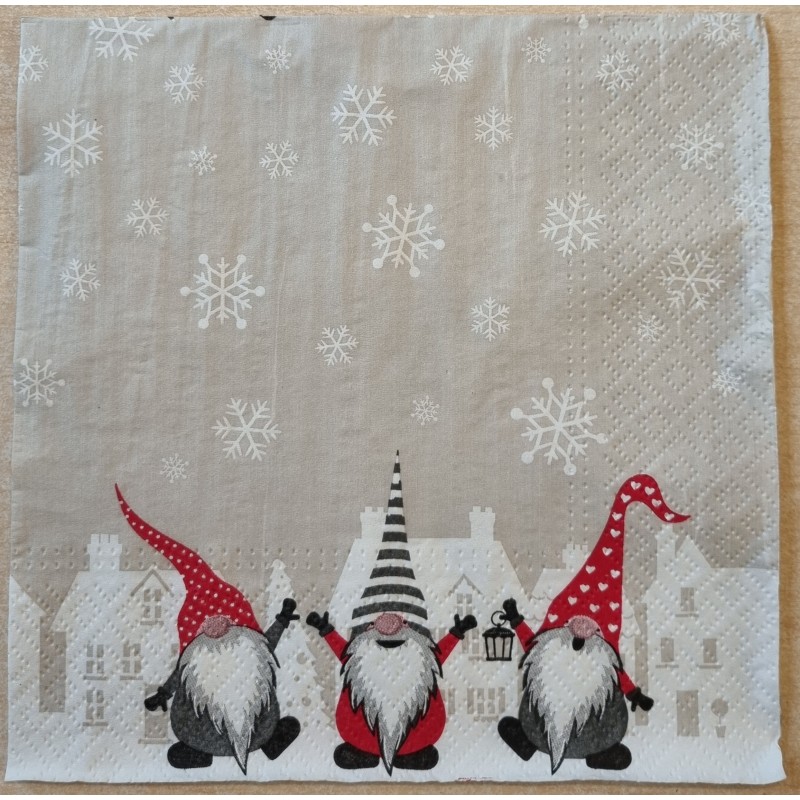 Serviette  " Drei Wichtel mit Häusern "