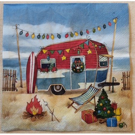 Serviette  " Weihnachtlicher Wohnwagen "