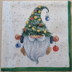 Serviette  " Wichtel mit Weihnachtsschmuck "