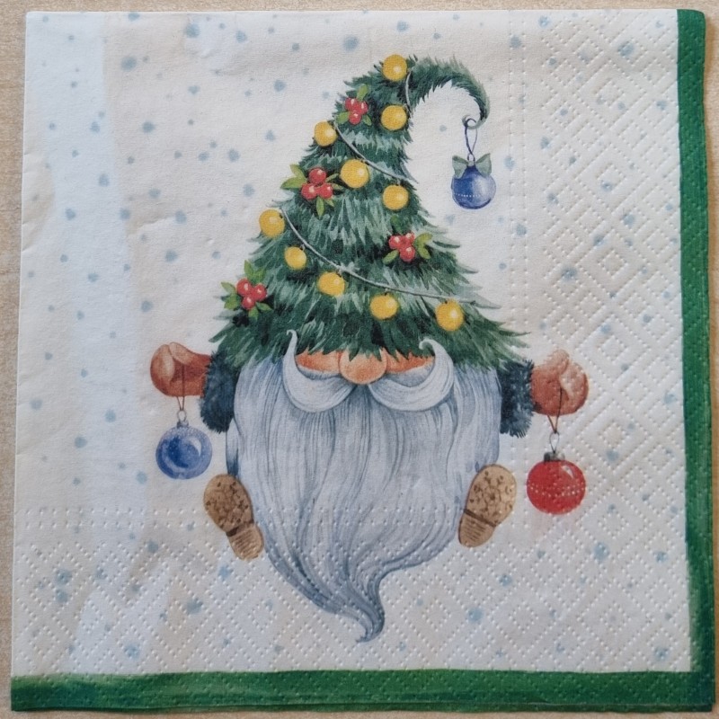 Serviette  " Wichtel mit Weihnachtsschmuck "