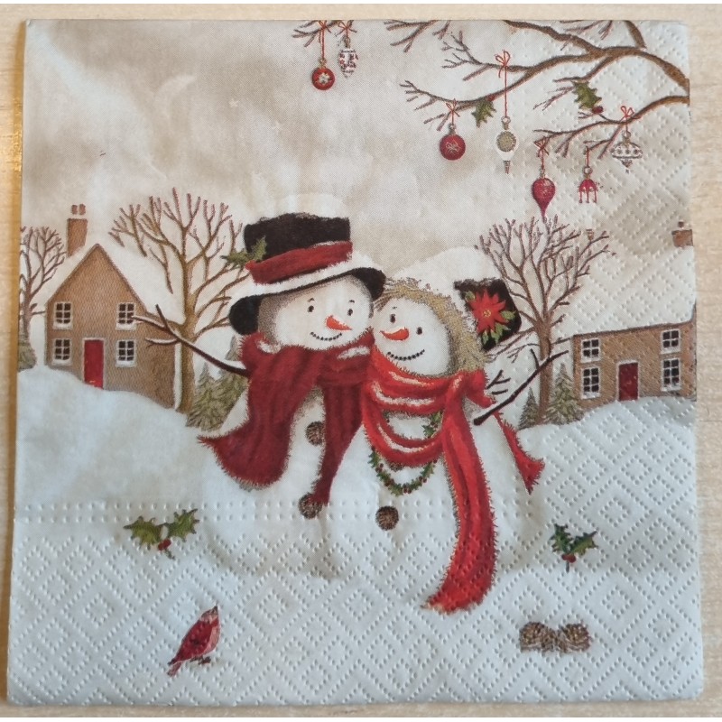 Serviette  " Zwei Schneemänner "