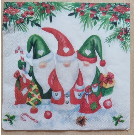Serviette  " Drei Weihnachtsmänner "