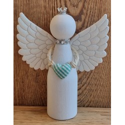 Holz Engel weiss/mint Herz