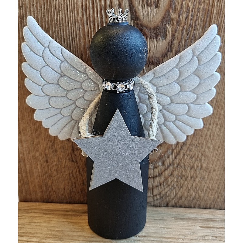 Holz Engel schwarz/silber Stern