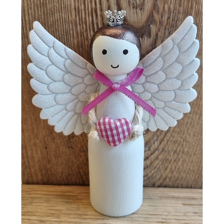 Holz Engel mit Gesicht weiss/pink Herz