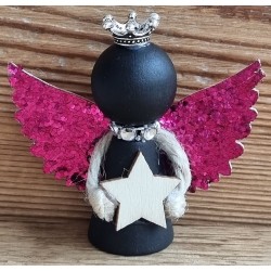 Holz Engel schwarz/natur Stern/pink
