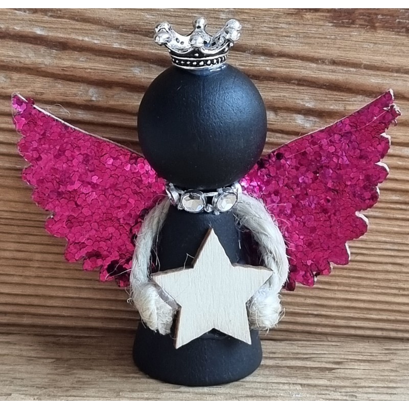 Holz Engel schwarz/natur Stern/pink