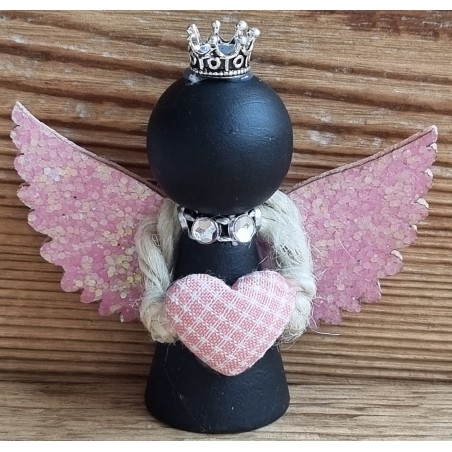 Holz Engel schwarz/rosa Herz