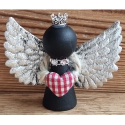 Holz Engel schwarz/rot Herz/silber