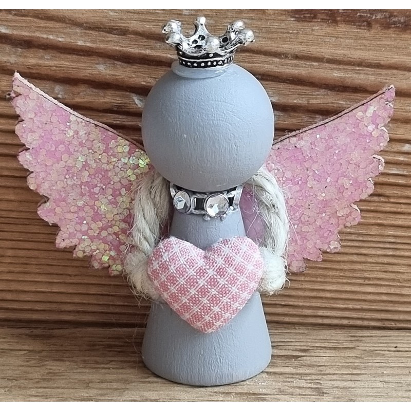Holz Engel taupe/rosa Herz