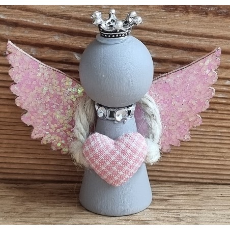 Holz Engel taupe/rosa Herz