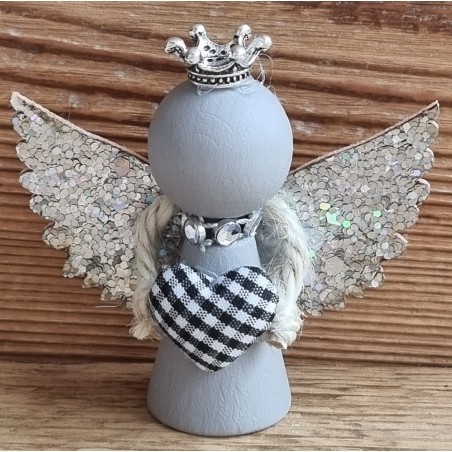 Holz Engel taupe/schwarz Herz/silber