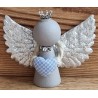 Holz Engel taupe/hellblau Herz/silber