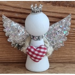 Holz Engel weiss/rot Herz/silber