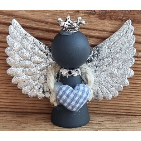 Holz Engel anthrazit/hellblau Herz/silber