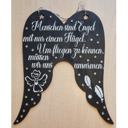 Schild Flügel  " Menschen sind Engel...." schwarz