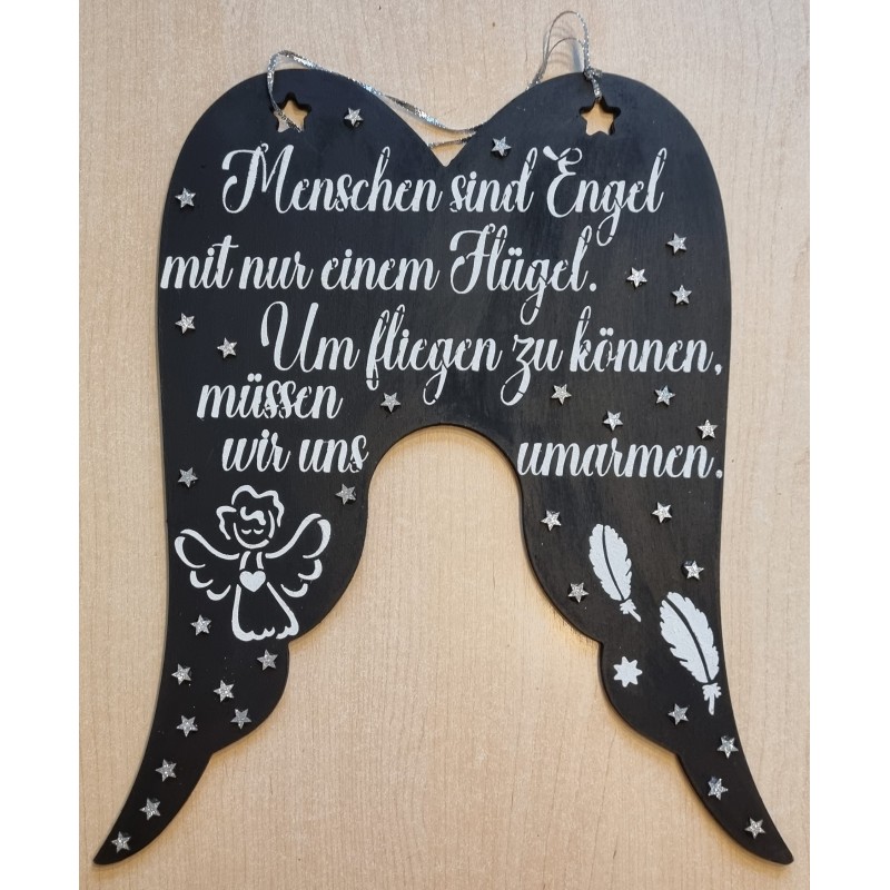 Schild Flügel  " Menschen sind Engel...." schwarz