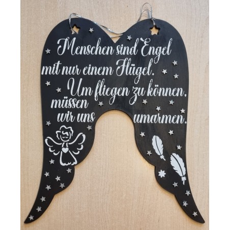 Schild Flügel  " Menschen sind Engel...." schwarz
