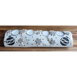 Advents Holz mit Teelichtern weiss/schwarz
