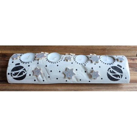 Advents Holz mit Teelichtern weiss/schwarz