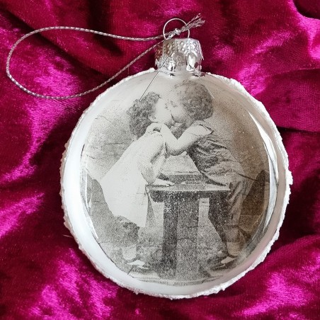 Glaskugel flach Nostalgie "Mädchen/Junge/Tisch"