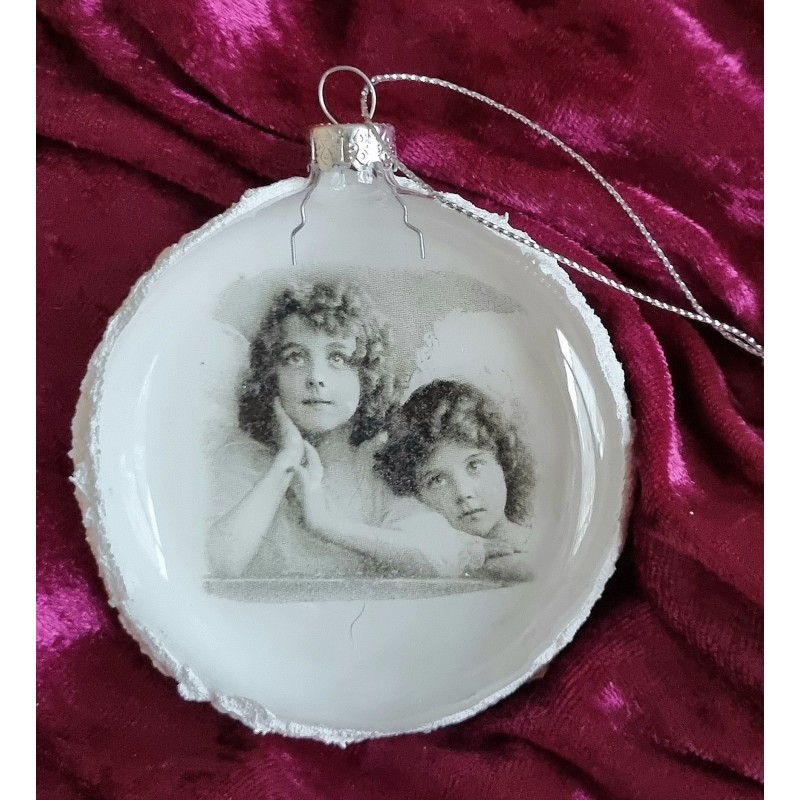 Glaskugel flach Nostalgie "Zwei Engel-Mädchen"