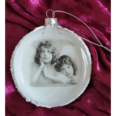Glaskugel flach Nostalgie "Zwei Engel-Mädchen"