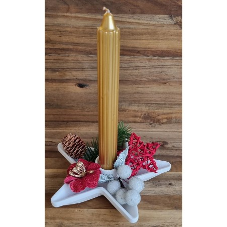 Kerzen-Gesteck gold/rot Blume