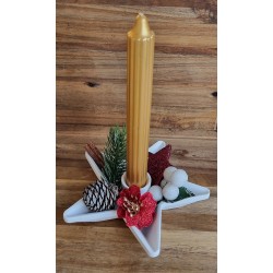 Kerzen-Gesteck gold/rot/stern/blume