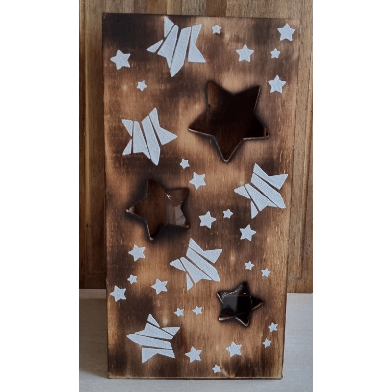 Holz Laterne Sterne geflammt