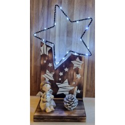 Holz Gestell mit Led Stern und Engel geflammt