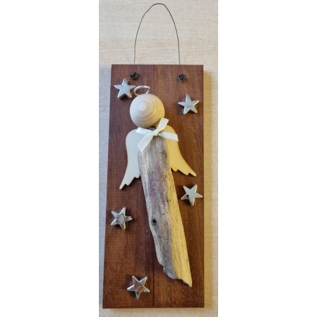 Schild Schwemmholz Engel/Sterne silber