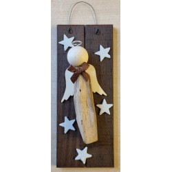 Schild Schwemmholz Engel/Sterne weiss