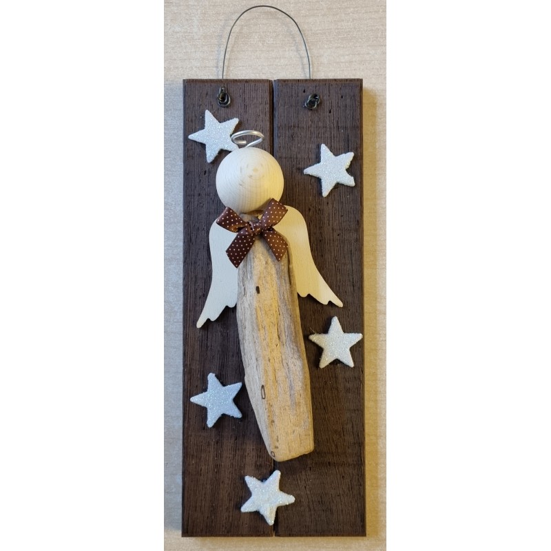 Schild Schwemmholz Engel/Sterne weiss