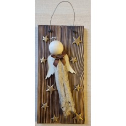 Schild Schwemmholz Engel/Sterne gold