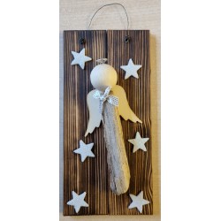 Schild Schwemmholz Engel/Sterne weiss