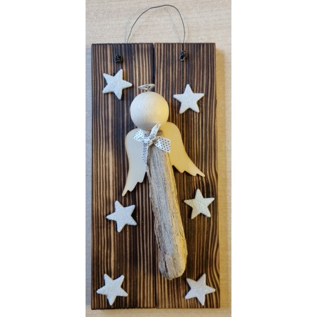 Schild Schwemmholz Engel/Sterne weiss