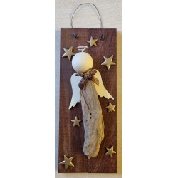 Schild Schwemmholz Engel/Sterne gold